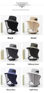 Outdoor sun hats with breathable mesh veils shown in six diverse colors for protection