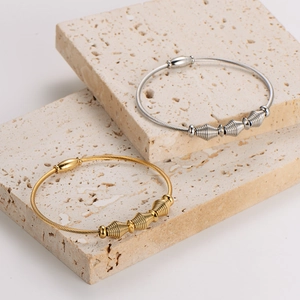 Minimalist Bangle Bracelet 304 Stainless Steel Twisted Wire Magnetic Clasp Spiral Beads Fashion Commute Jewelry For Women