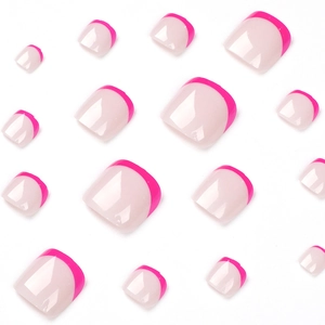 French style press-on toe nails in translucent pink with rose pink tips, multi-size set