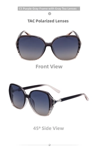 Détail des lunettes de soleil carrées polarisées C5 avec monture gris violet et verres TAC