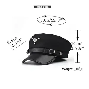 Tableau des tailles détaillé pour casquette militaire noire avec mesures du contour