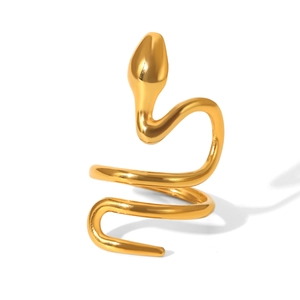 Detailed view of the 18k gold plated stainless steel snake ring with spiral design