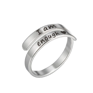 Adjustable silver double-layer ring with I am enough inspirational engraving