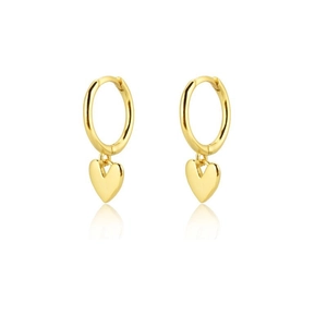 Macro detail of gold S925 sterling silver heart-shaped earrings with mirror reflection