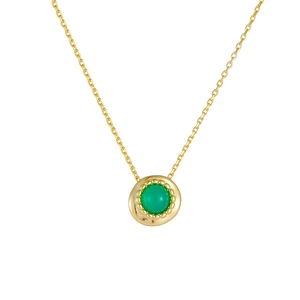 Minimalist S925 silver necklace with a round green agate pendant on gold chain