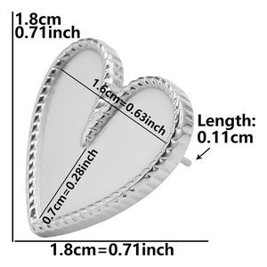 Detailed size chart of stainless steel heart-shaped earring base with dimensions