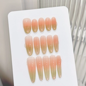 Faux Ongles Dégradé Rose Vert Cat Eye Shimmer Brillant Long Stiletto Amande Forme Manucure Pour Femmes Quotidien