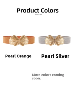 Modische elastische Damengürtel in Perl-Orange und Silber mit goldener Metallschnalle