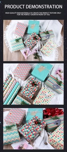 Detailed view of colorful geometric and striped gift wrapping paper for holiday gift boxes