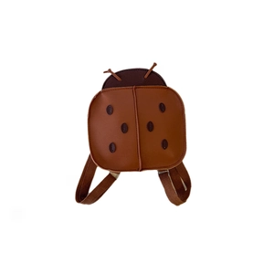 Brown ladybug-shaped kids backpack made of PU leather with adjustable straps
