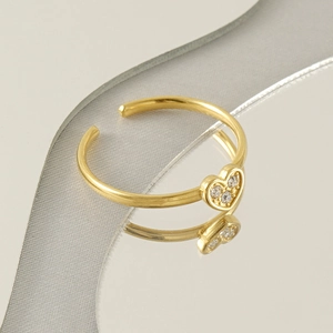 Bague coeur en acier inoxydable plaqué or 18k avec cristaux brillants pour femmes