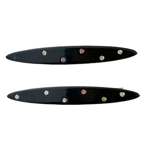 Minimalist black acetate hair clips with colorful rhinestones set in two-piece set