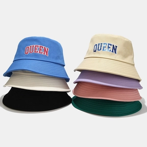 Multi-color canvas bucket hats with QUEEN letter print for street style sun protection