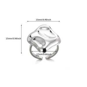 Detailed view of irregular 18k gold stainless steel ring with adjustable size dimensions