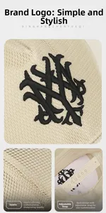 Detail of breathable mesh baseball cap showing 3D gothic embroidery and adjustable back strap