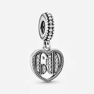 Silver heart pendant with crystal encrusted number 60 for personalized charm necklaces