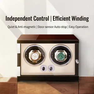 Dual watch winder with wood grain finish and quiet motor for automatic watches