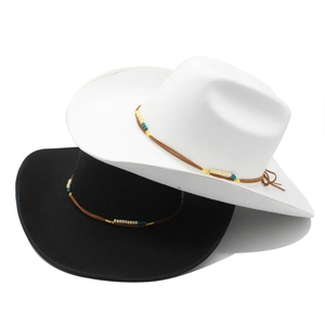 British style wool felt jazz hats with beaded leather bands in black and white colors