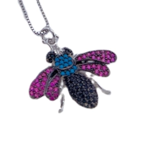 Sparkling bee necklace with colorful pavé crystals on a delicate silver chain