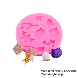 Moule en silicone Halloween pour fondant avec chapeau de sorcière et chaudron