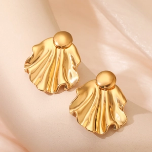 Irregular geometric 18K gold plated shell earrings for women in minimalist metal style