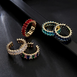 Rectangle Cubic Zirconia Open Ring Copper Gold Plated Geometric Adjustable Eternity Band For Women Fashion Jewelry