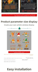 Detail of 9 double-sided Christmas gnome static cling window stickers for glass decoration