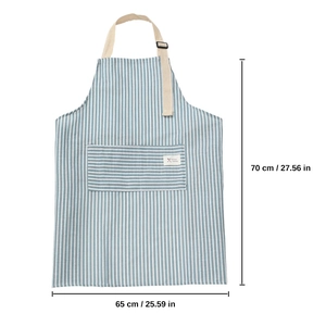 Blue and white striped kitchen apron with pocket, size 70x65 cm, waterproof coating
