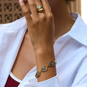 Luxury 18K gold-plated stainless steel jewelry set with abalone shell inlays