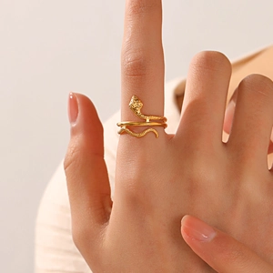 18K gold-plated stainless steel snake ring for women, stylish punk-inspired adjustable design