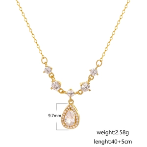 French luxury S925 silver gold drop pendant necklace with pavé zircons and 45cm chain
