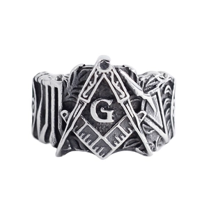 Vintage stainless steel Freemason Masonic ring for men with compass and square G symbol
