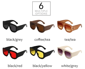 Detailed grid view showcasing six colorful oversized square sunglasses with flat top frames