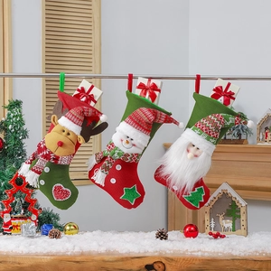 Christmas Stockings Knitted Fleece Fabric 3D Cartoon Santa Snowman Reindeer Holiday Home Decor Gift Bags
