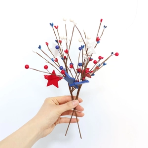 Patriotic 4th of July decorative star and berry spray picks in red white and blue