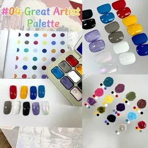 10-color solid gel nail polish palette with glitter and shimmer finish in a square case