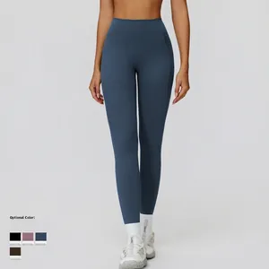 Leggings de yoga brossés à taille haute pour femmes en bleu foncé pour le fitness