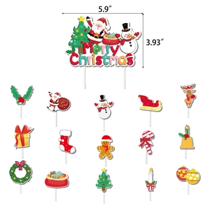 Lot de 16 décorations de gâteau Merry Christmas avec Père Noël et bonhomme de neige
