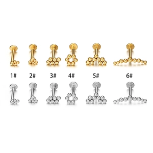 16G surgical steel stud earrings and labret set in various ball geometric shapes