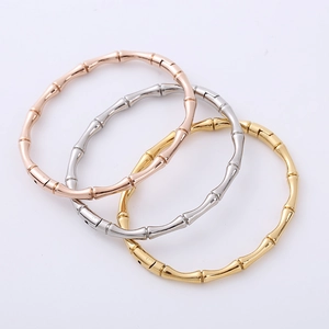 Bamboo Joint Bangle Bracelet 304 Stainless Steel Snap Closure Polished Minimalist Jewelry For Women