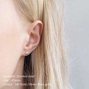 Set of round 6mm stainless steel stud earrings in 14K gold, silver and rose gold finishes