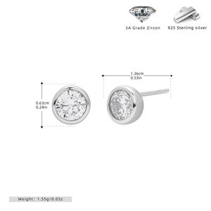 Macro view of 925 sterling silver stud earrings with 5A grade round zircon details