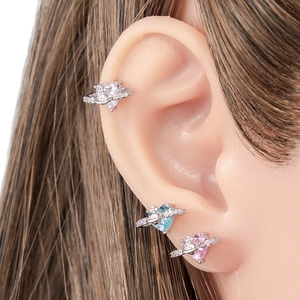 Silver steel heart Saturn earring set with blue and pink zircon studs for women