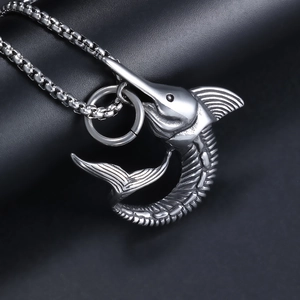 Collier Pendentif Espadon Pour Hommes Acier Inoxydable 316L Rétro Nordique Marlin Bijoux Animaux Océan
