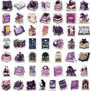 100pcs Gothic Wizard Bookish stickers with magic purple wizardry and black cat designs