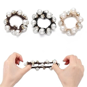 Elegante Haargummis mit Perlen und Strass in Schwarz Braun und Beige erhältlich