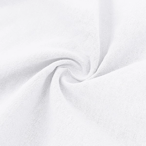 Close-up detail of white breathable linen fabric texture on men's polo shirt