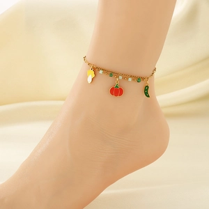 Bracelet de cheville double couche en acier inoxydable avec breloques de fruits colorés