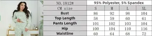 Size chart showing polyester and spandex measurements for striped women pajamas set