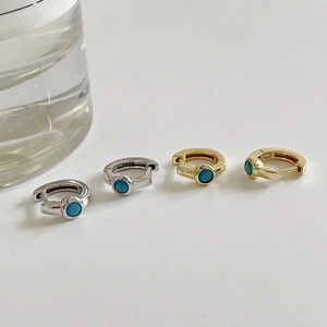 Minimalist S925 sterling silver hoop earrings with blue zircon stones in gold and silver